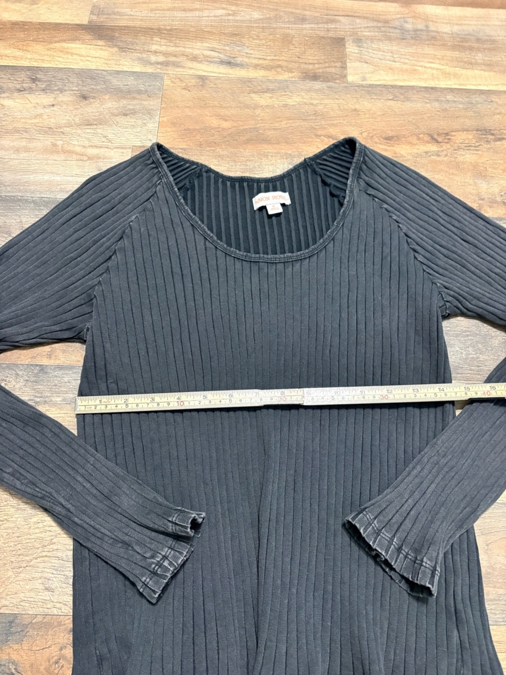 Knox Rose Ribbed Long Sleeve Top | Size XL | Black Scoop Neck Stretch Shirt | - Picture 4 of 4